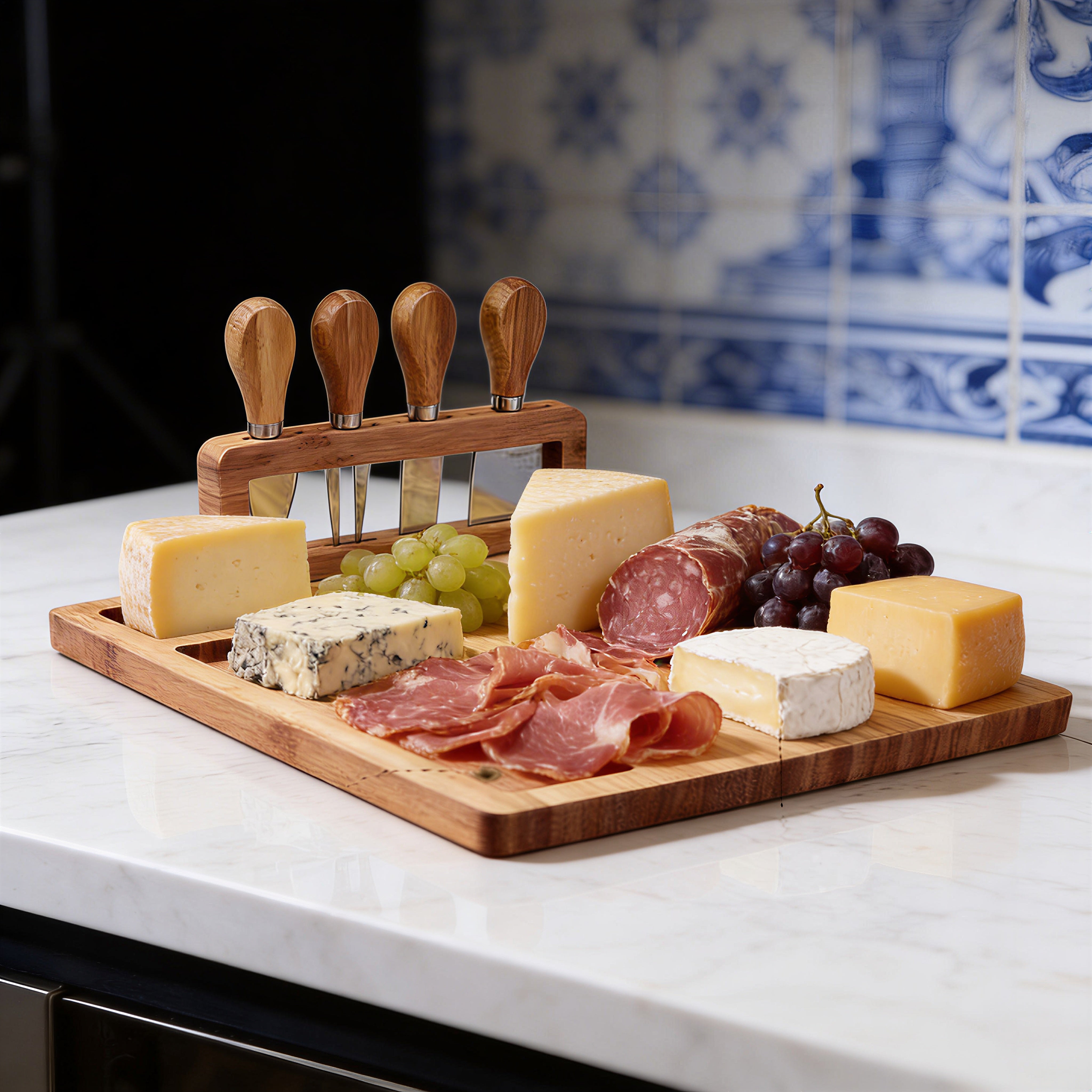 Tabla de quesos LusoGourmet con utensilios